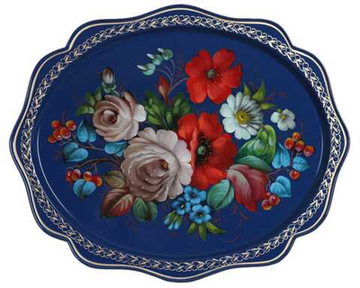 Жостовский поднос декоративный, размер 38х30 см (A15), металлический
