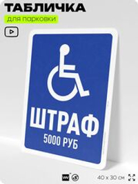 Табличка для парковки "Инвалидная парковка, штраф - 5000 руб", для дома, офиса, организаций, 40х30 см, Silver Plane x Айдентика Технолоджи