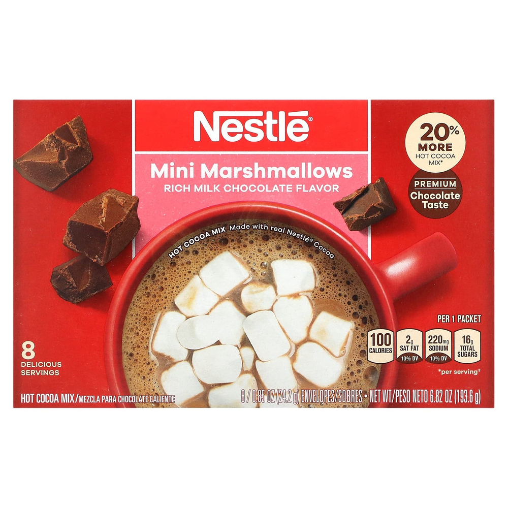 Nestle Hot Cocoa Mix, Мини-зефир, насыщенный молочный шоколад, 8 пакетиков, 24,2 г (0,85 унции)