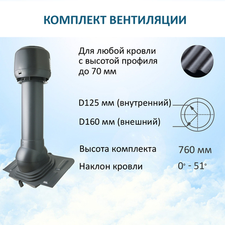 Колпак D160, вент. выход утепленный высотой Н-700, проходной элемент универсальный, серый