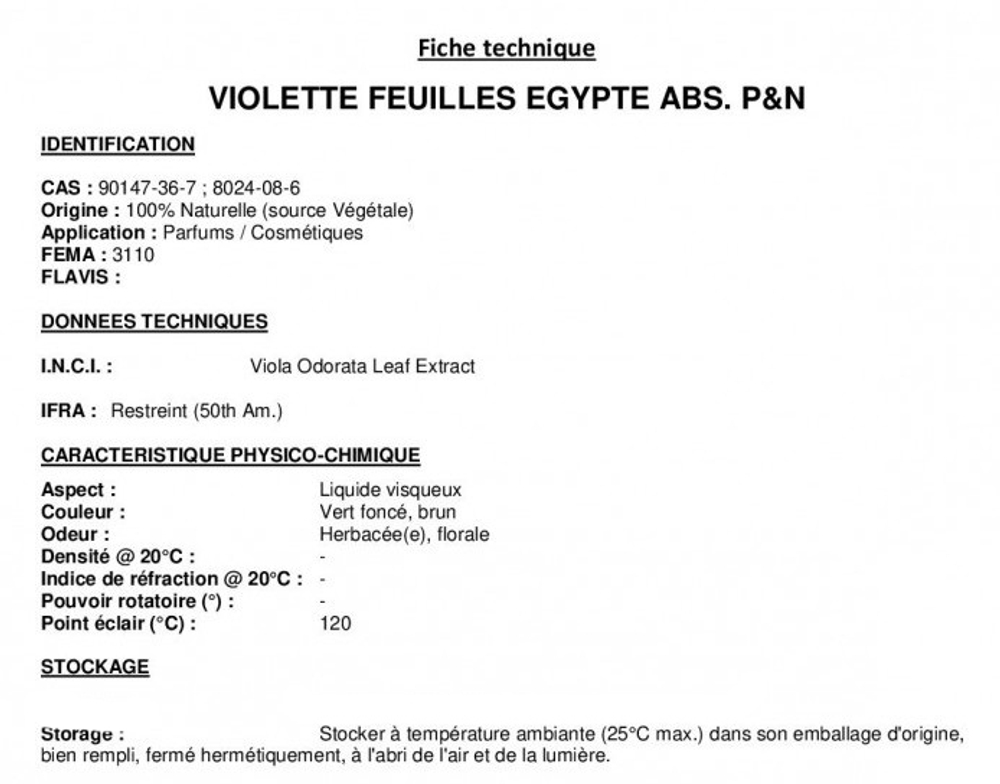 VIOLET LEAF EGYPT ABS P&N / ФИАЛКОВЫЙ ЛИСТ ЕГИПЕТ ABS P&N CAS 8024-08-6 и 90147-36-7