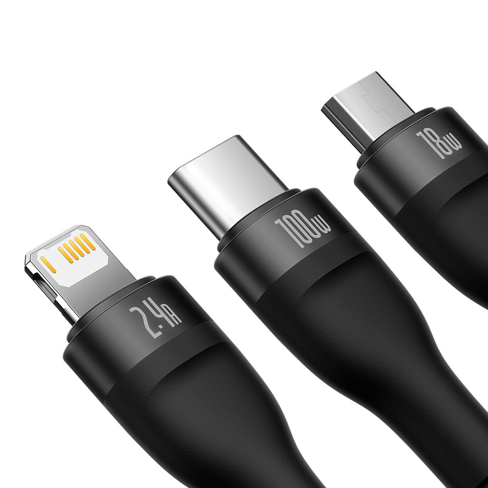 Кабель Baseus Flash Series Ⅱ One-For-Three Fast Charging Data Cable USB to M+L+C 100W 1.2m - Black