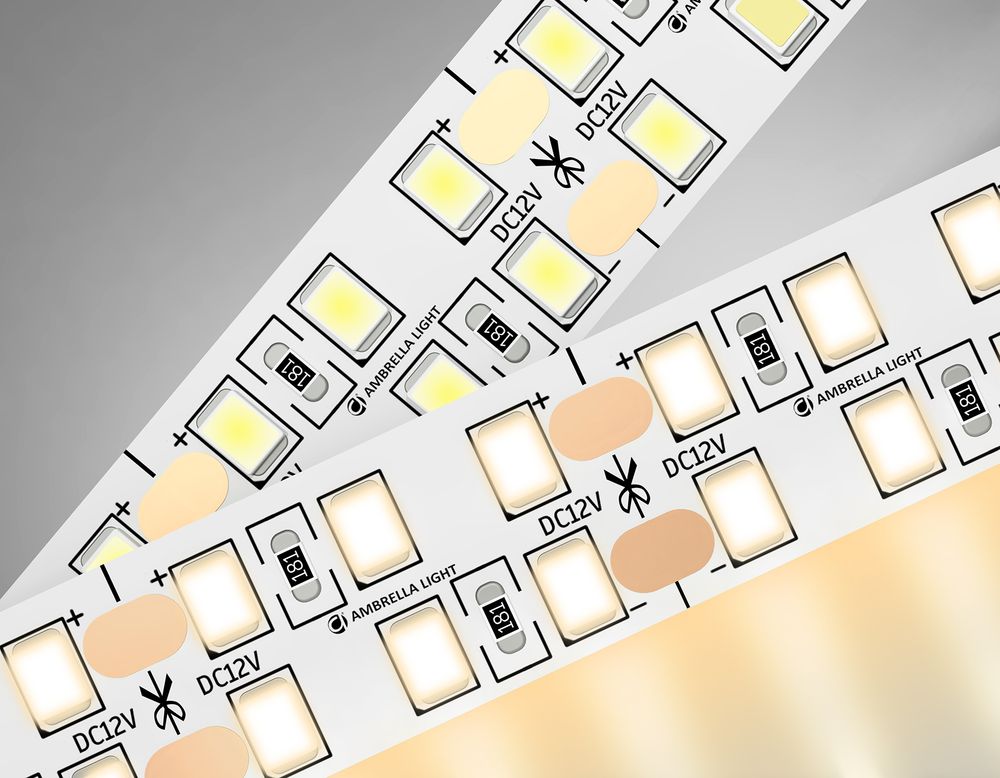 Светодиодная лента двухрядная GS1601 2835 240Led/ 19.2W m/ 12V IP20 3000K/ 5000*14*1.2mm/ кратность резки 25mm (2 конт.)