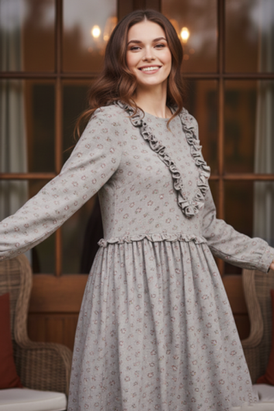 Комфортное платье с рюшами