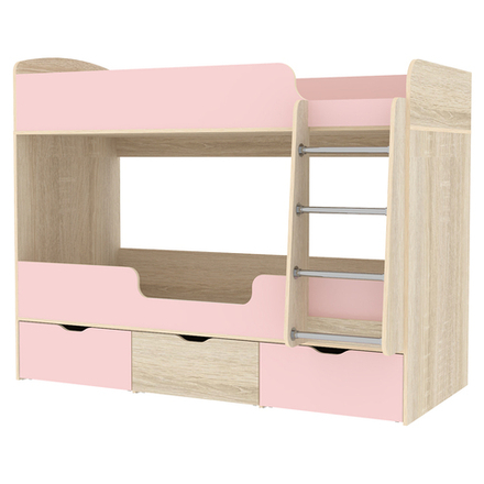 Кровать двухъярусная КарИВи Малыш Двойняшка 80х180 Дуб Сонома Розовый