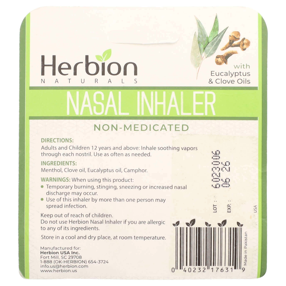Herbion Naturals, Naturals, носовой ингалятор, без лекарств, 1,3 г (0,05 унции)