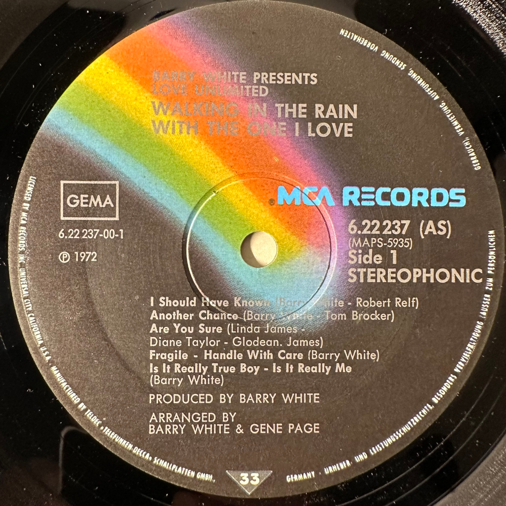 Barry White Presents Love Unlimited ‎– Walking In The Rain With The One I Love (Германия 1975г.)