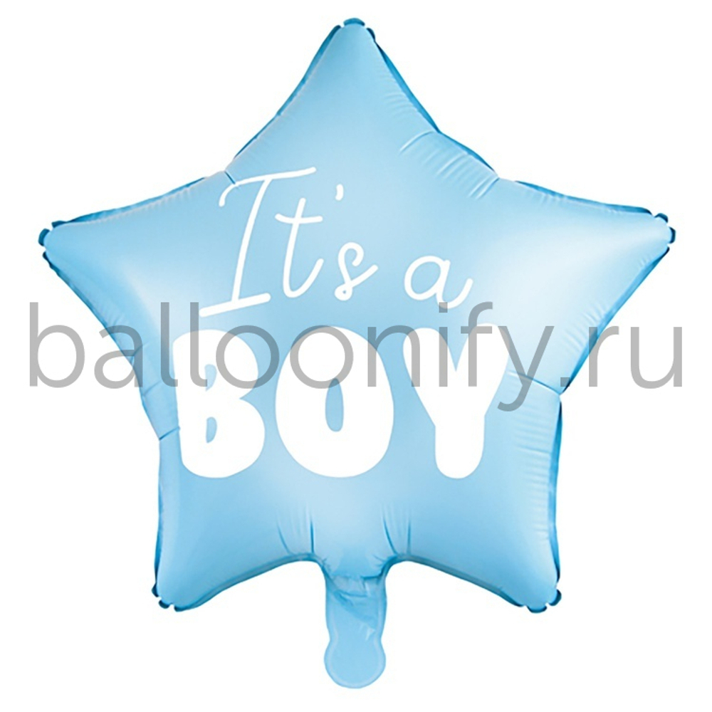 Фольгированная фигура, звезда с рисунком, IT'S A BOY Light Blue, 18"/45СМ