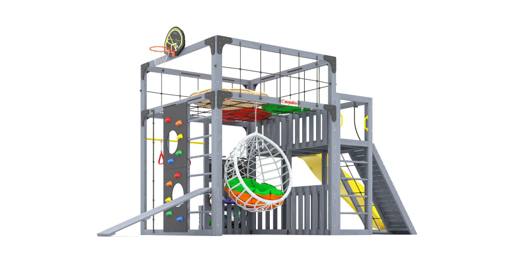 Детская площадка Савушка КУБ-3 (Серый) подушками и коконом