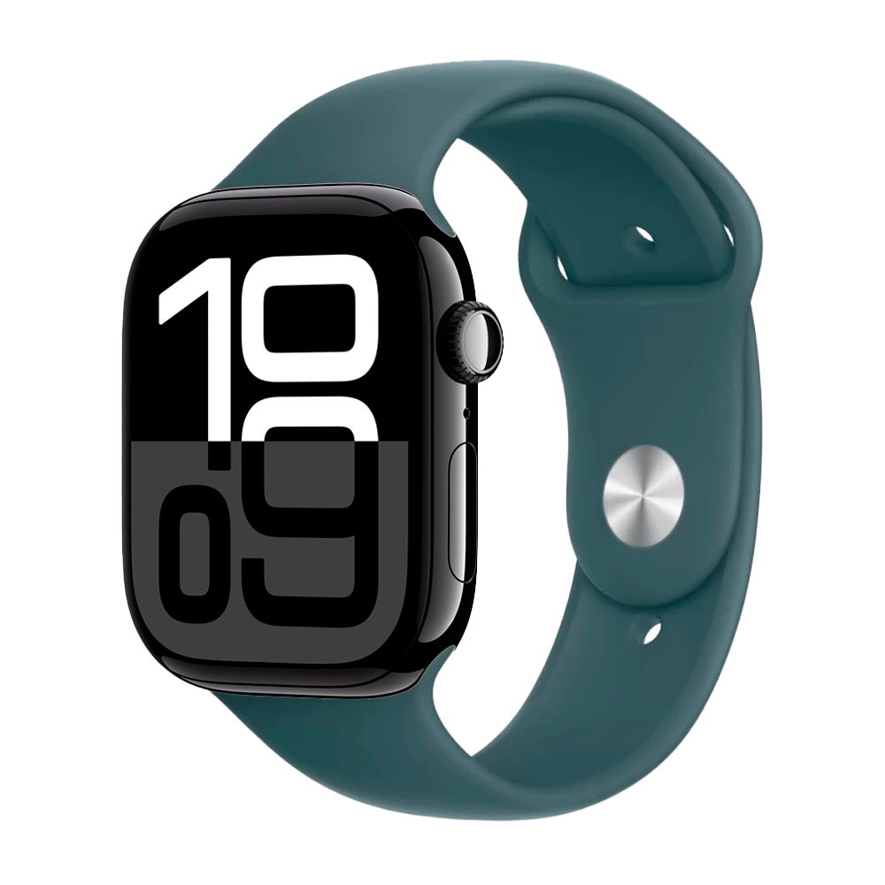 Умные часы Apple Watch Series 10 GPS, 46mm, Jet Black Aluminium Case with Sport Band M/L, Lake Green (Черный)