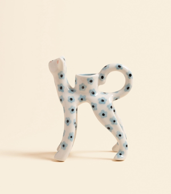 Подсвечник - Котик белый в голубой с черным цветочек | laski_v_glazki