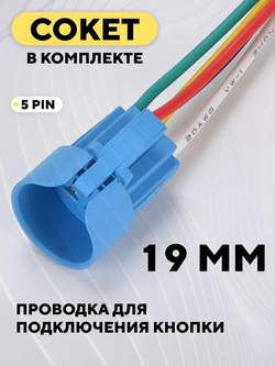 Металлическая кнопка для монтажа на корпус, со светодиодом (12-24 В, 19 мм)