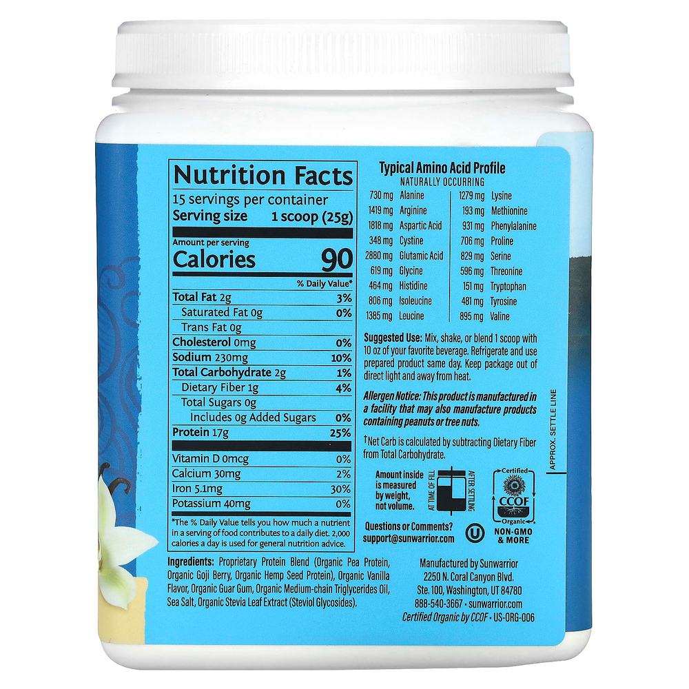Sunwarrior, Warrior Blend Protein, ваниль, 375 г (13,2 унции)