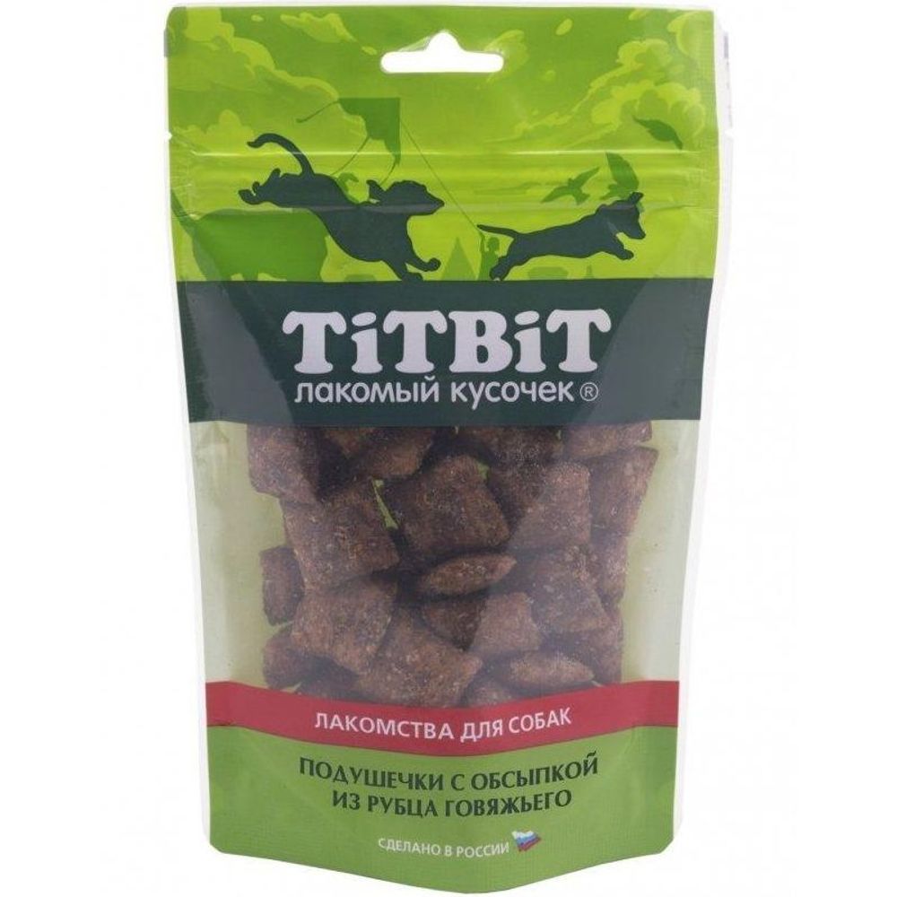 Лакомство для собак TitBit Золотая коллекция Подушечки с обсыпкой из рубца говяжьего, упаковка 80 г