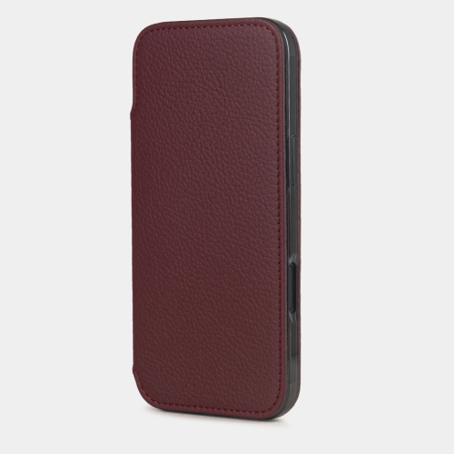 Чехол-книжка кожаная для iPhone 17 Air, теленок бордового цвета
