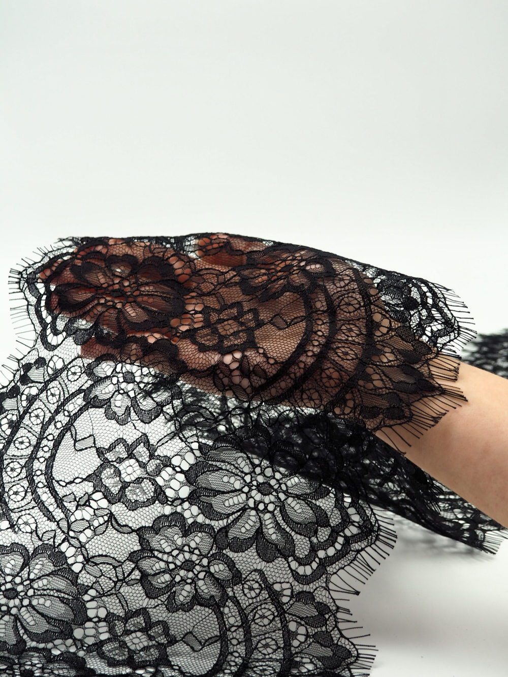 Кружево шантильи черное неэластичное ширина 18 см купон 2.9 м