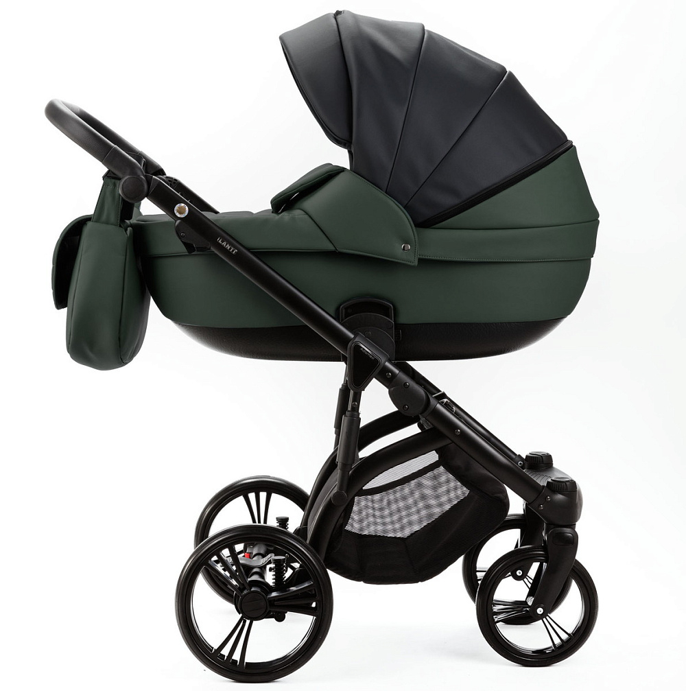 Детская коляска Adamex Lanti Deluxe 2 в 1 LN-SD41 (ЧЕРН. КОЖА + Т.ЗЕЛЕН.КОЖА)