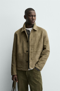 ZARA КУРТКА ИЗ ИСКУССТВЕННОЙ ЗАМШИ С КАРМАНАМИ, ЗЕЛЕНЫЙ/СЕРЫЙ