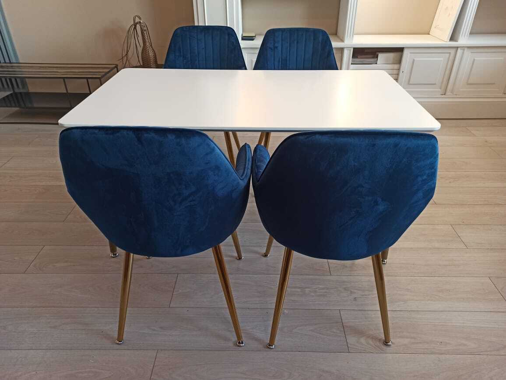 Обеденная группа стол ФАВОРИТ “FAVORITE” + 4 синих кресла Кристи “CHRISTY”