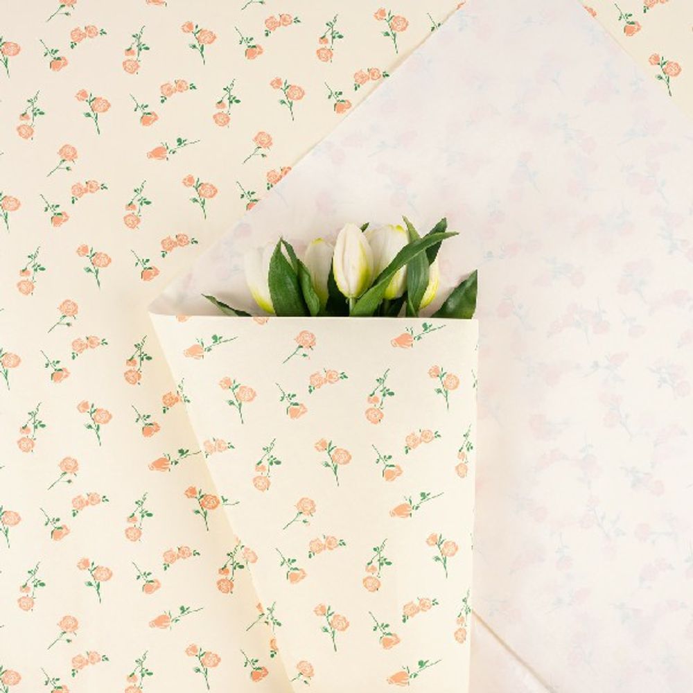 Бумага тишью "Розочки" 50*70см Персиковые на кремовом (20л)