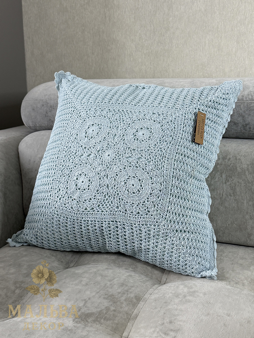 Подушка декоративная "Кружево" голубая 45x45x10см от J-LINE