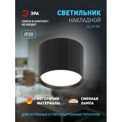 Светильник настенно-потолочный спот ЭРА OL39 BK под GX53 IP20 черный