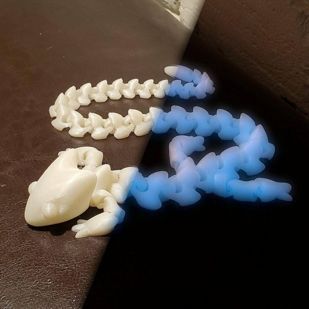 Игрушка-антистресс подвижная гибка Ящерица-четки 39см, светящаяся в темноте голубым свечением