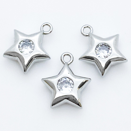 Подвеска Звезда, цвет серебро (родий), фианит, размер 13*11 мм, цена за 1 шт