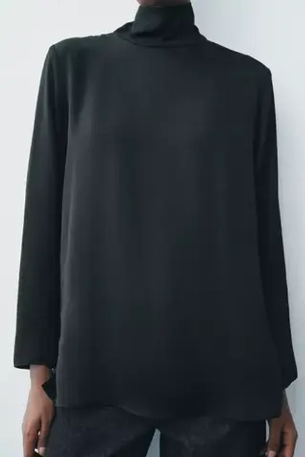 ZARA АТЛАСНЫЙ ТОП — ZW COLLECTION, ЧЕРНЫЙ