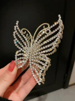 Заколка-краб большая "бабочка" инкрустированная  россыпью страз. 11,5см. Цвет золото