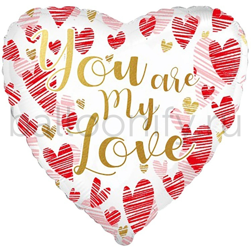 Фольгированная фигура, сердце, YOU ARE MY LOVE Сердца,18"/46СМ