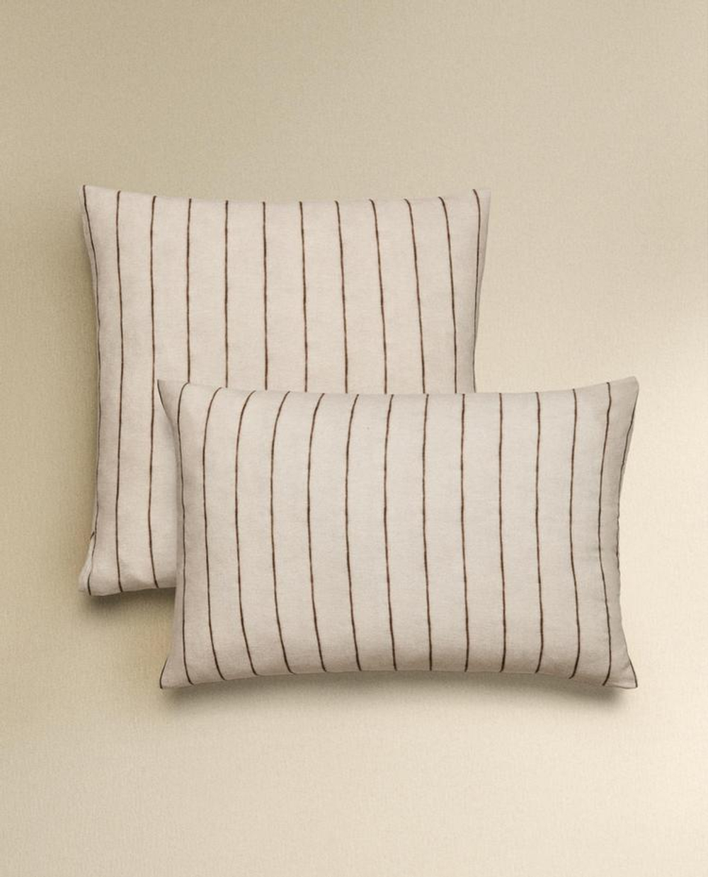 ZARA HOME НАВОЛОЧКА ИЗ ХЛОПКА И ЛЬНА В ПОЛОСКУ, СВЕТЛО-БЕЖЕВЫЙ