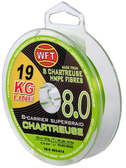 Леска плетёная WFT KG x8 Chartreuse 150 м, 0.14 мм