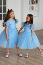 Нарядное пышное платье "Бабочки", цвет голубой