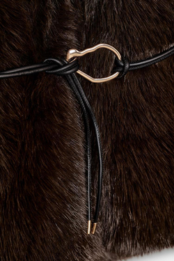 ZARA ШУБА ИЗ ИСКУССТВЕННОГО МЕХА С ПОЯСОМ, КОРИЧНЕВЫЙ