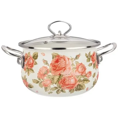 Кастрюля agness эмалированная со стекл. крышкой серия корейская роза 2.8 л, 20*12 см