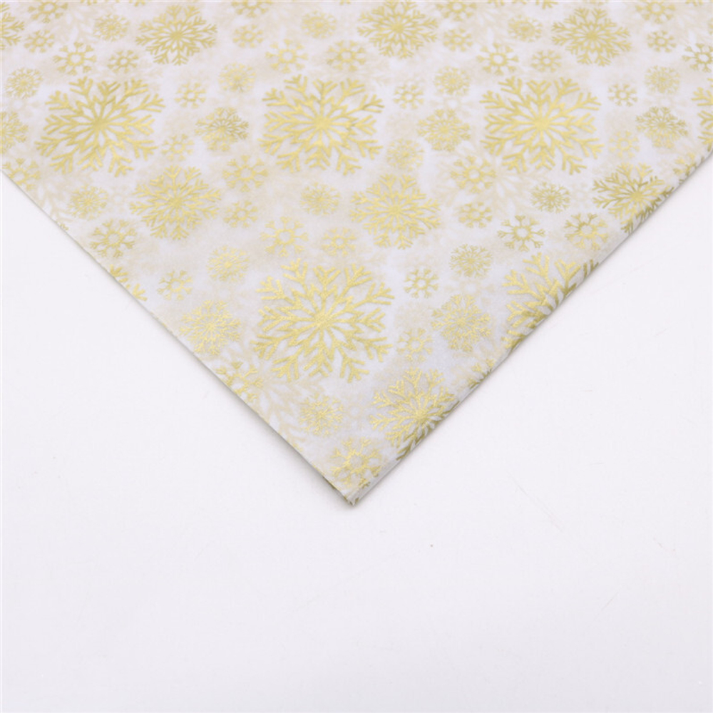  Бумага тишью 50*66 см, Снежинки Золото (10шт)