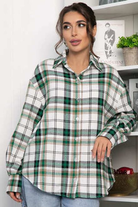 Рубашка оверсайз Дарика (бело-зеленая) Б14263-30М LT Collection