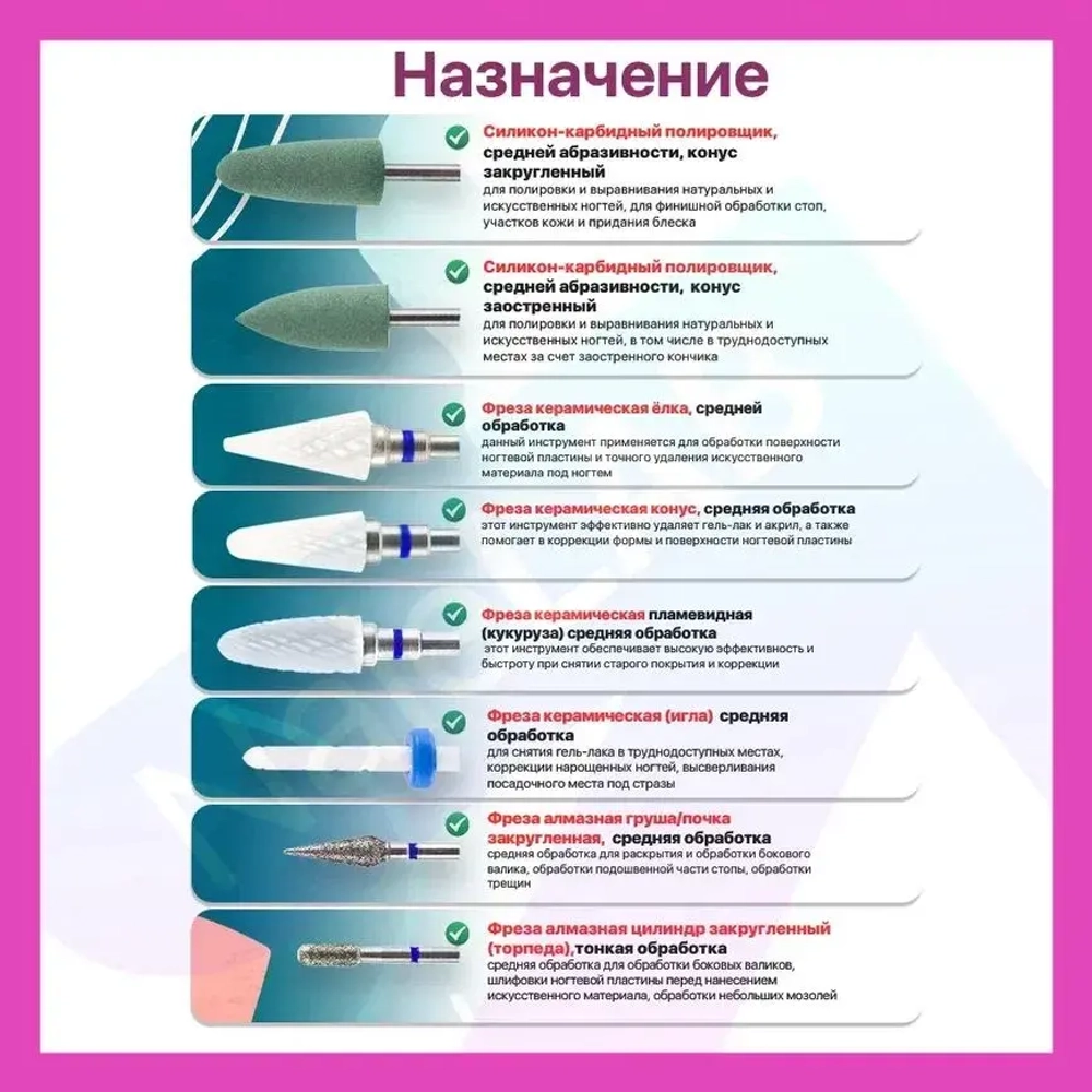 Фрезы для маникюрного аппарата, для маникюра 21 шт.