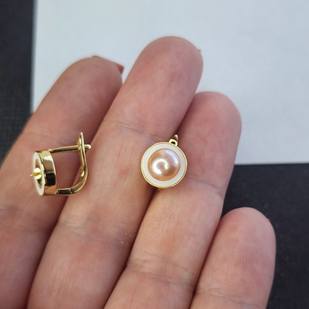 Жемчуг натуральный персиково розовый, 7мм, подушечка кабошон, полупросверленный, цена за пару