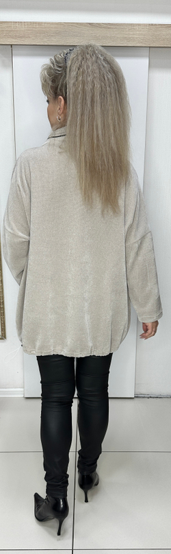 Туника-блузон из микро вельвета с молнией в хомуте