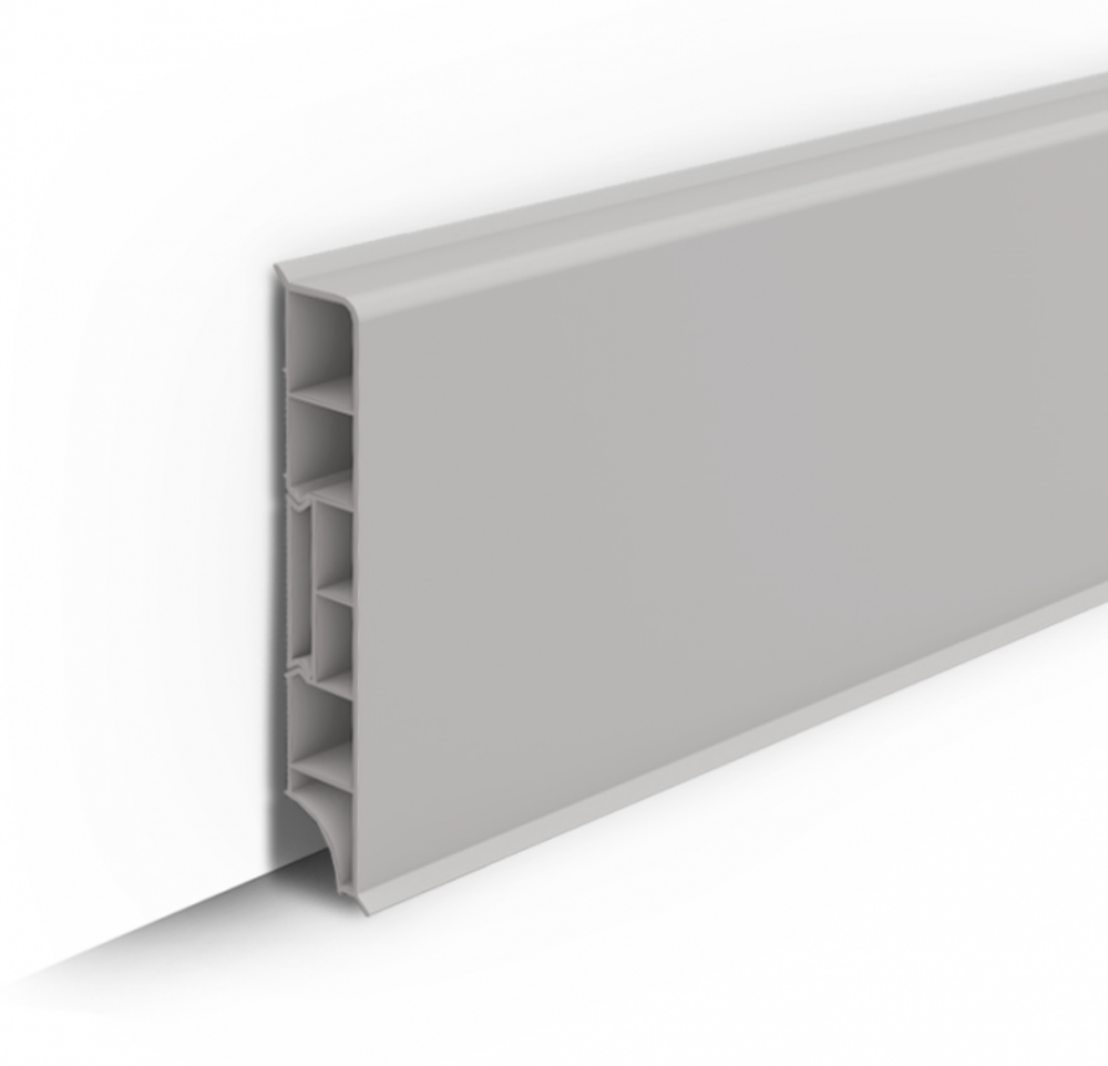 Плинтус ПВХ Идеал Дюра прямоугольный 002 Светло-серый 80х16х2200 мм
