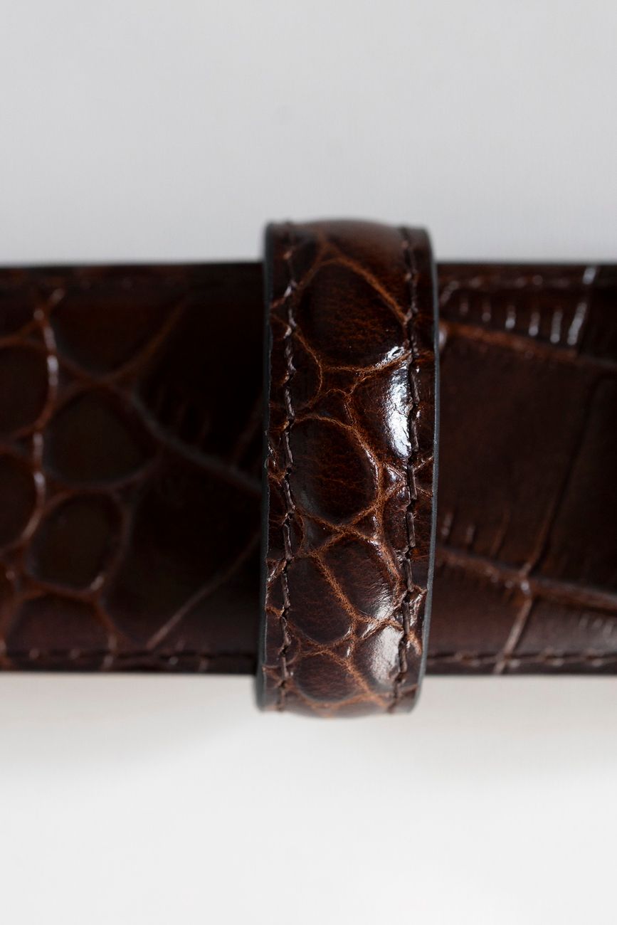 Классический ремень из кожи с тиснением под крокодила, 35 мм, темно-коричневый