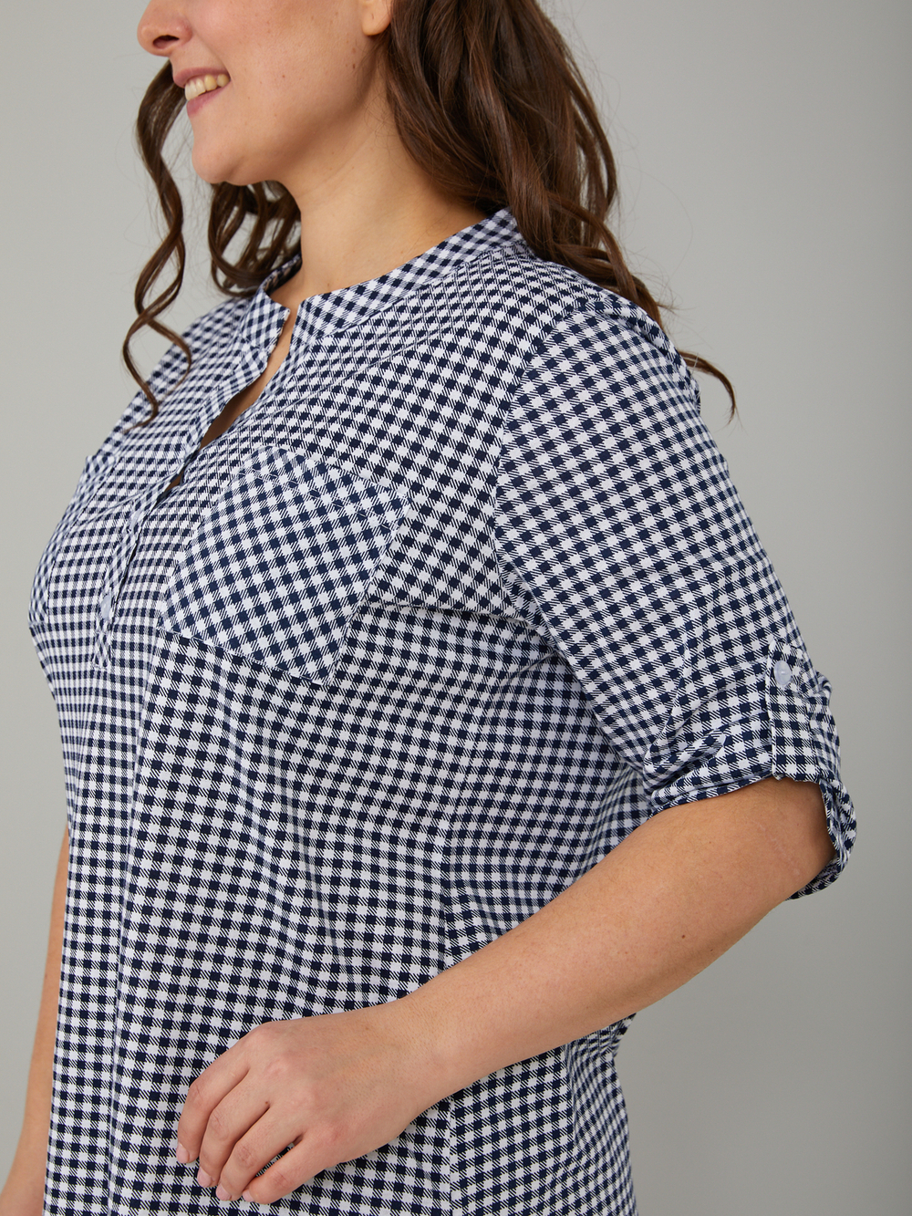 Блузка БЛ-131/синийштрих-клетка