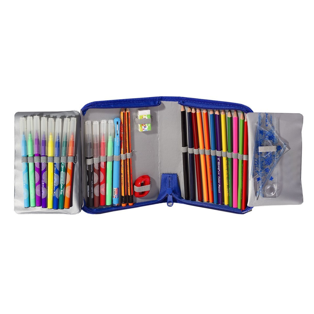 Пенал с наполнением Yalong, 32 предмета, 1 отделение 2 откидные планки, лам. картон, молния, 90 х 200 мм, микс (принцессы, робот, машинка)