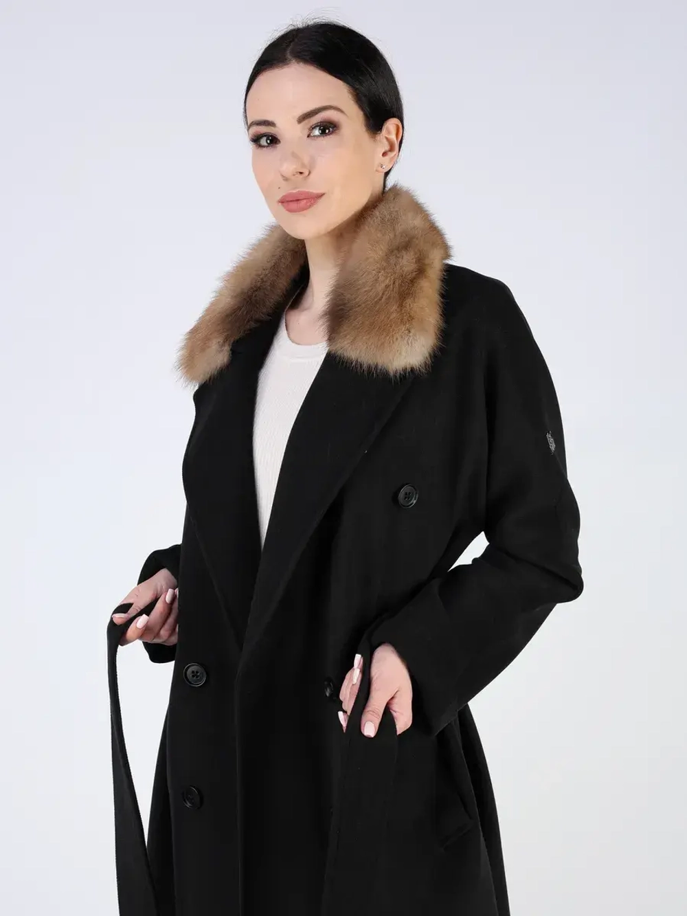 Пальто демисезонное длинное с поясом