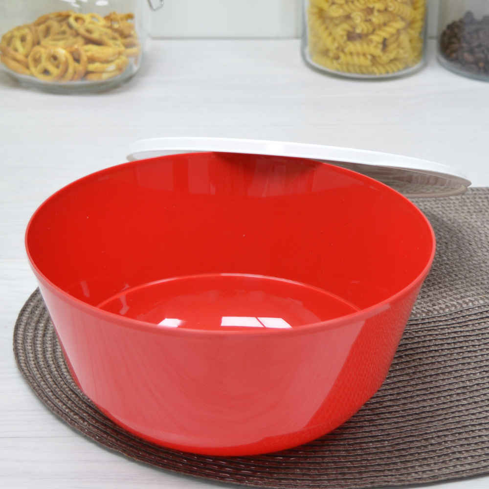 Миска 2л "Bergamo" с крышкой с декором (красный)