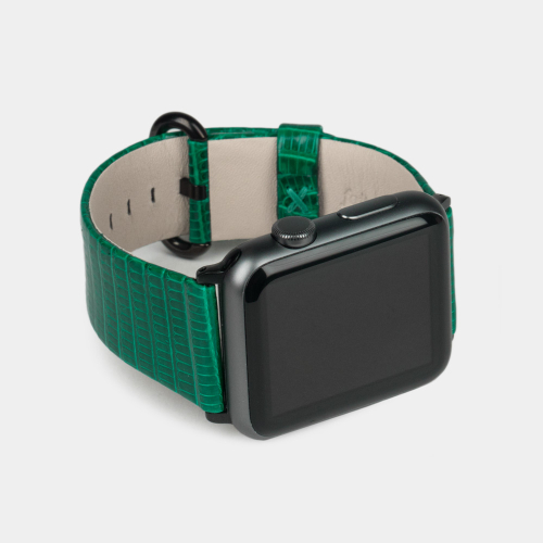 Ремешок для Apple Watch 44/45/46 mm из кожи ящерицы, зеленого цвета