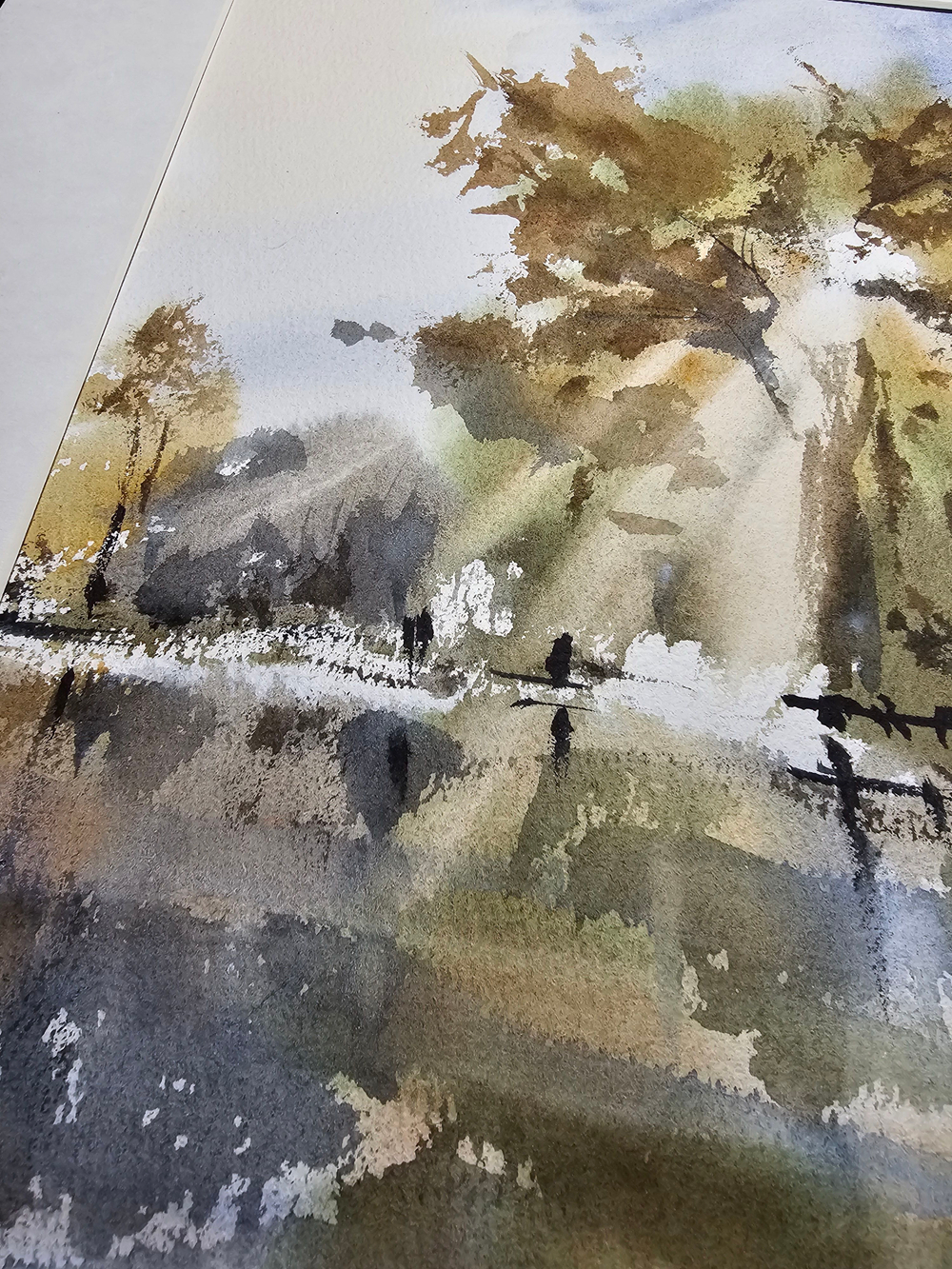 Картина авторская акварельная в паспарту 30х40 см на стену для интерьера "Берег Сетуни. Осень"