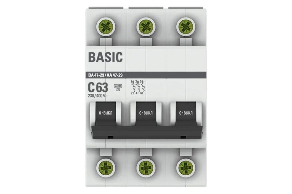 Автоматический выключатель ВА 47-29, С 63А, 230-400V, BASIC 3P, EKF